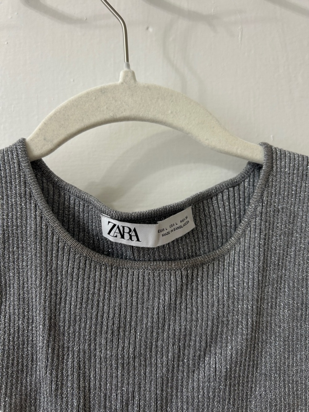 ZARA Metallic silver Ribbed crop Top - Picture 3 of 5